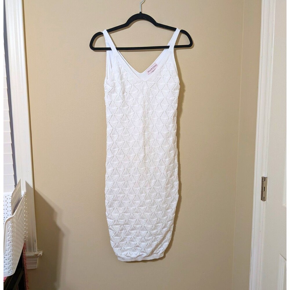 Willow & Wind White Crochet Knit Dress V- Neck Sleeveless Midi Bodycon Boho Sz M